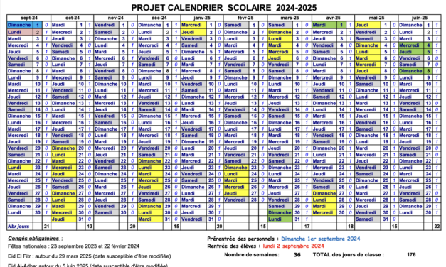 Calendrier scolaire 2024-2025