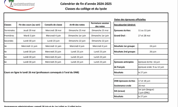 Calendrier de fin d’année 2024-2025 au collège et au lycée