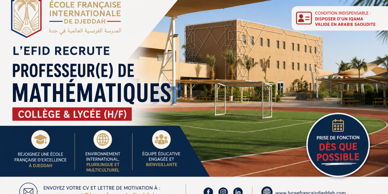 L’EFID recrute un(e) professeur(e) de mathématiques – Collège & Lycée